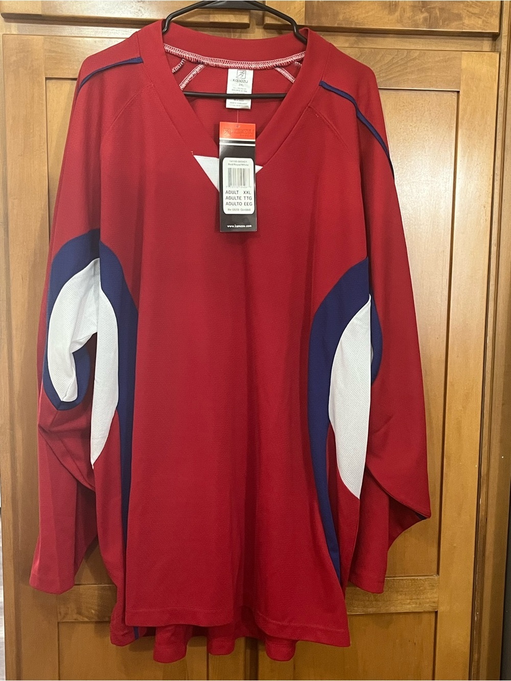 Red and Royal Colorblock Adult XXL Hockey Jersey by Kamazu